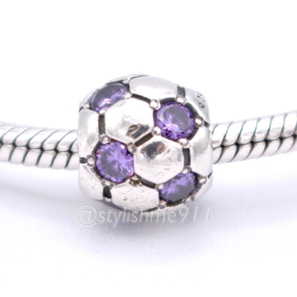 Authentic PANDORA Retired Soccer Ball with Amethyst CZ Charm